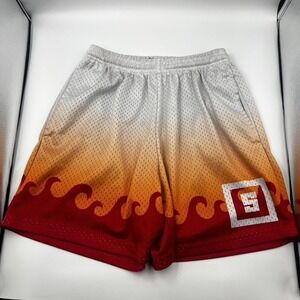 SMSLGHT Some Slight Mesh Basketball Shorts White Orange Red Flame Size Small